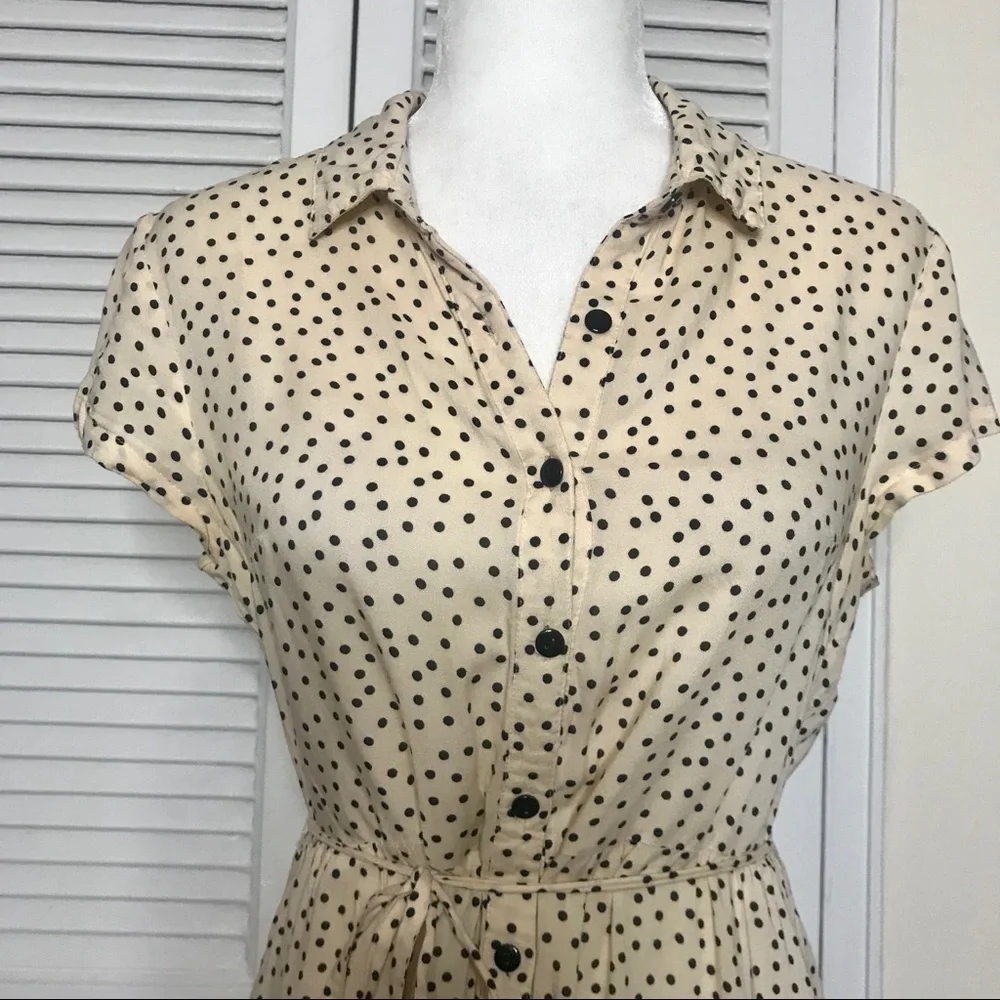 Beige Shirt Dress w/ Black Polka Dots by H&M - Picture 2 of 4